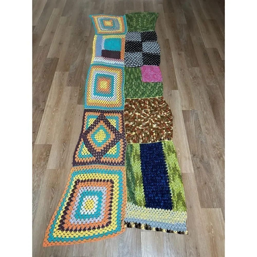 Large Handmade Granny Long Crochet Boho Multicolor Throw Blanket